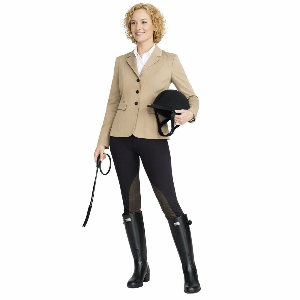 Ralph Lauren Rugby Womens Riding Leggings M Black Brown Suede Knee Patches